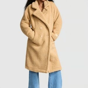 NWT Victoria's Secret PINK Caramel Long Teddy Coat Plush